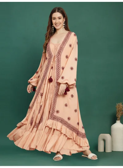 Alaya Hand Embroidered Chikankari Modal Kaftan-AL3605